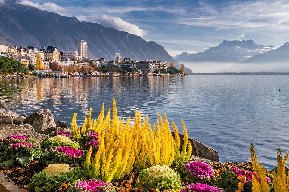 Jezioro, Góry, Krajobraz, Montreux, Szwajcaria