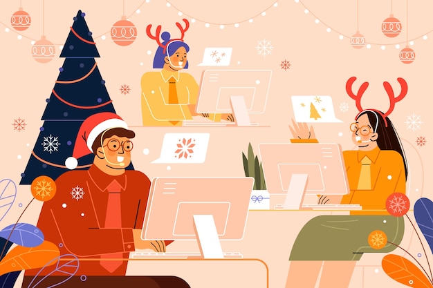 Płaska Ilustracja Biurowa Sezon świąteczny